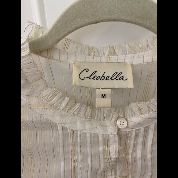 Cleobella white sheer top with gold threading. - Picture 3 of 6